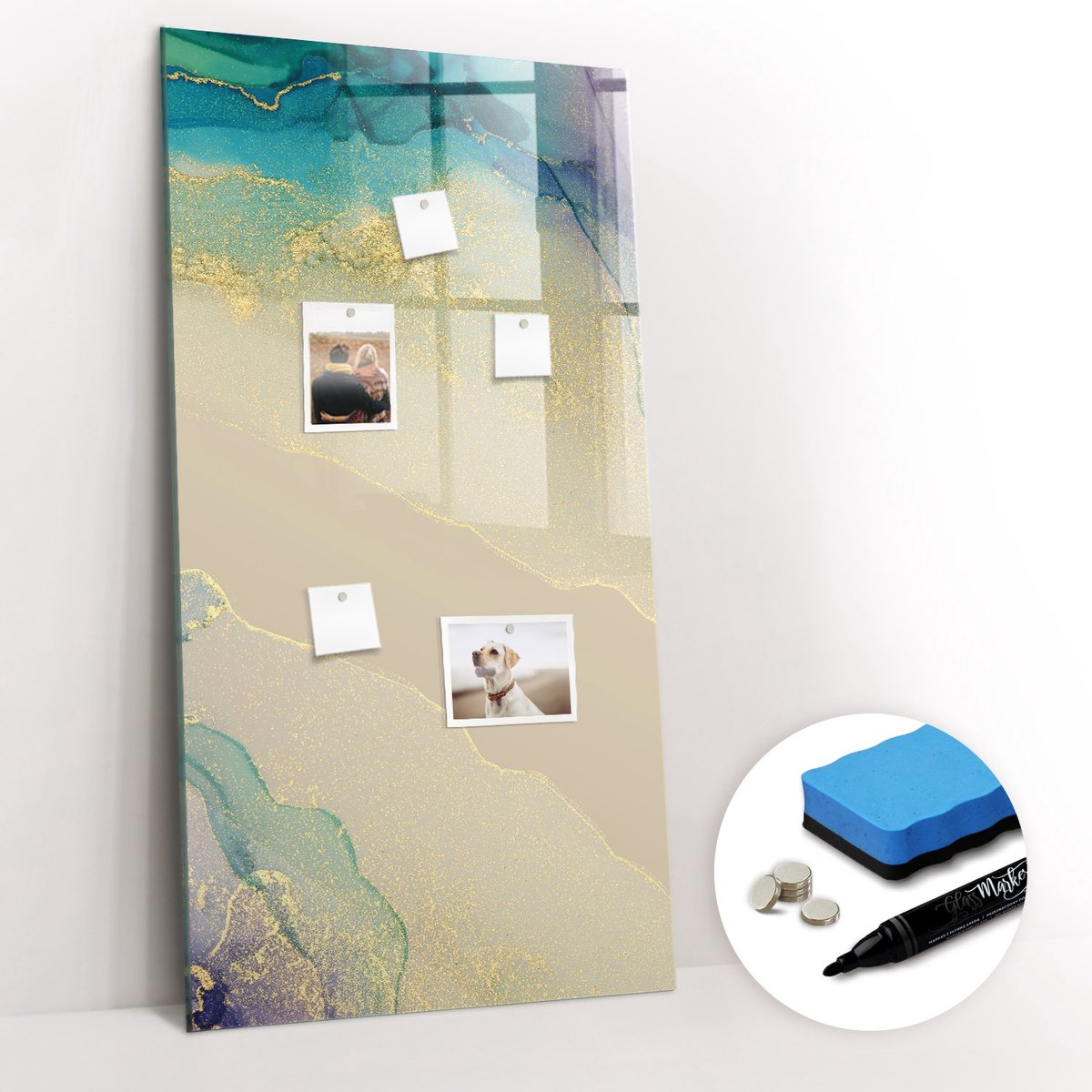Tulup Whitebord - Lichtgekleurd marmer - 60 x 120 cm - Paars Memo Magneetbord - Gratis 5 Sterke Magneten + Whiteboard Marker & Wisser - Scandinavisch Design Bord - Magneetbord Foto - Organiseer Je Bureau