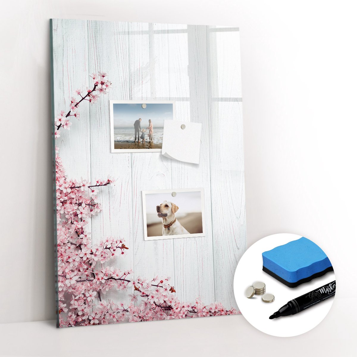 Tulup Whitebord - Bloemen op hout - 40 x 60 cm - Wit Foto Magneetbord - Gratis 5 Sterke Magneten + Whiteboard Marker & Wisser - Design Memobord - Foto Magneetbord - Ideeënbord Thuiswerkplek