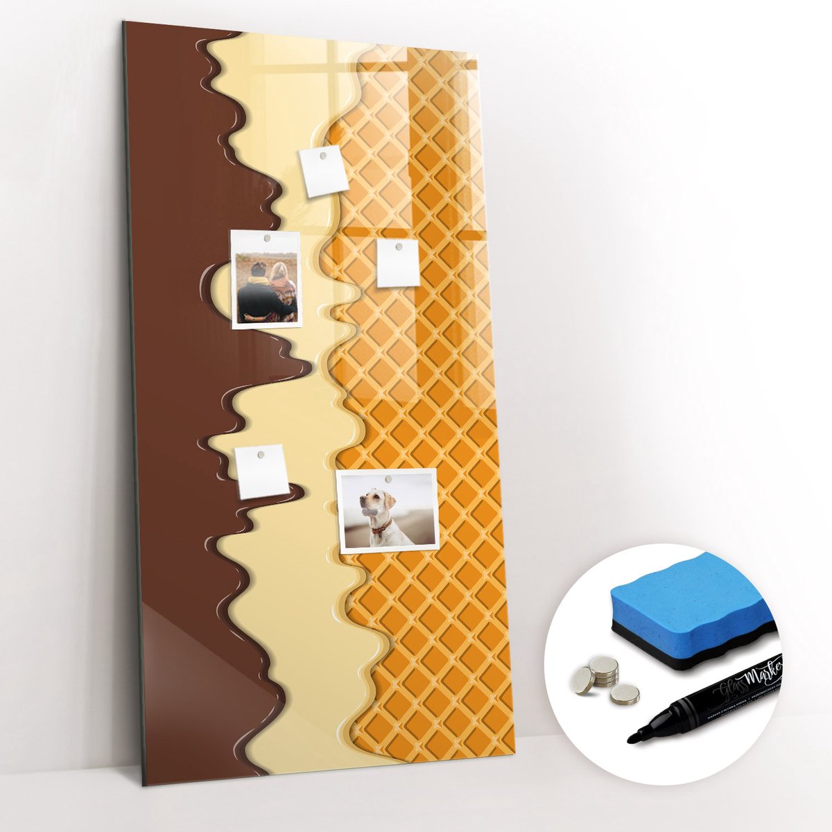 Tulup Whitebord - IJs met topping - 60 x 120 cm - Bruin Magnetisch Wandbord - Gratis 5 Sterke Magneten + Whiteboard Marker & Wisser - Minimalistisch Prikbord - Magnet Board - Planning Muur