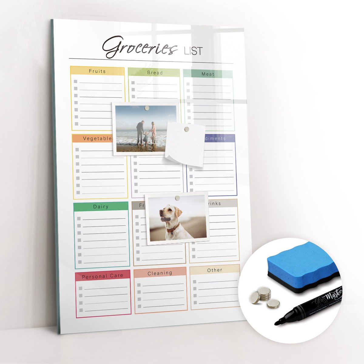 Tulup Whitebord - Boodschappenlijstje voor kleding - 40 x 60 cm - Veelkleurig Magnetisch Bord - Gratis 5 Sterke Magneten + Whiteboard Marker & Wisser - Organizer Muur - Magneetbord Design - Planning Muur