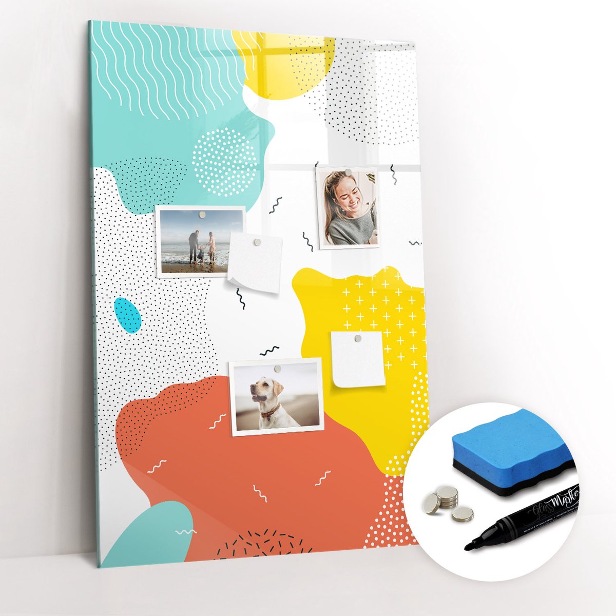 Tulup Whitebord - Abstracte krabbels - 60 x 90 cm - Veelkleurig Memobord Magnetisch - Gratis 5 Sterke Magneten + Whiteboard Marker & Wisser - Organizer Muur - Foto Magneetbord - Notitiebord Werkplek
