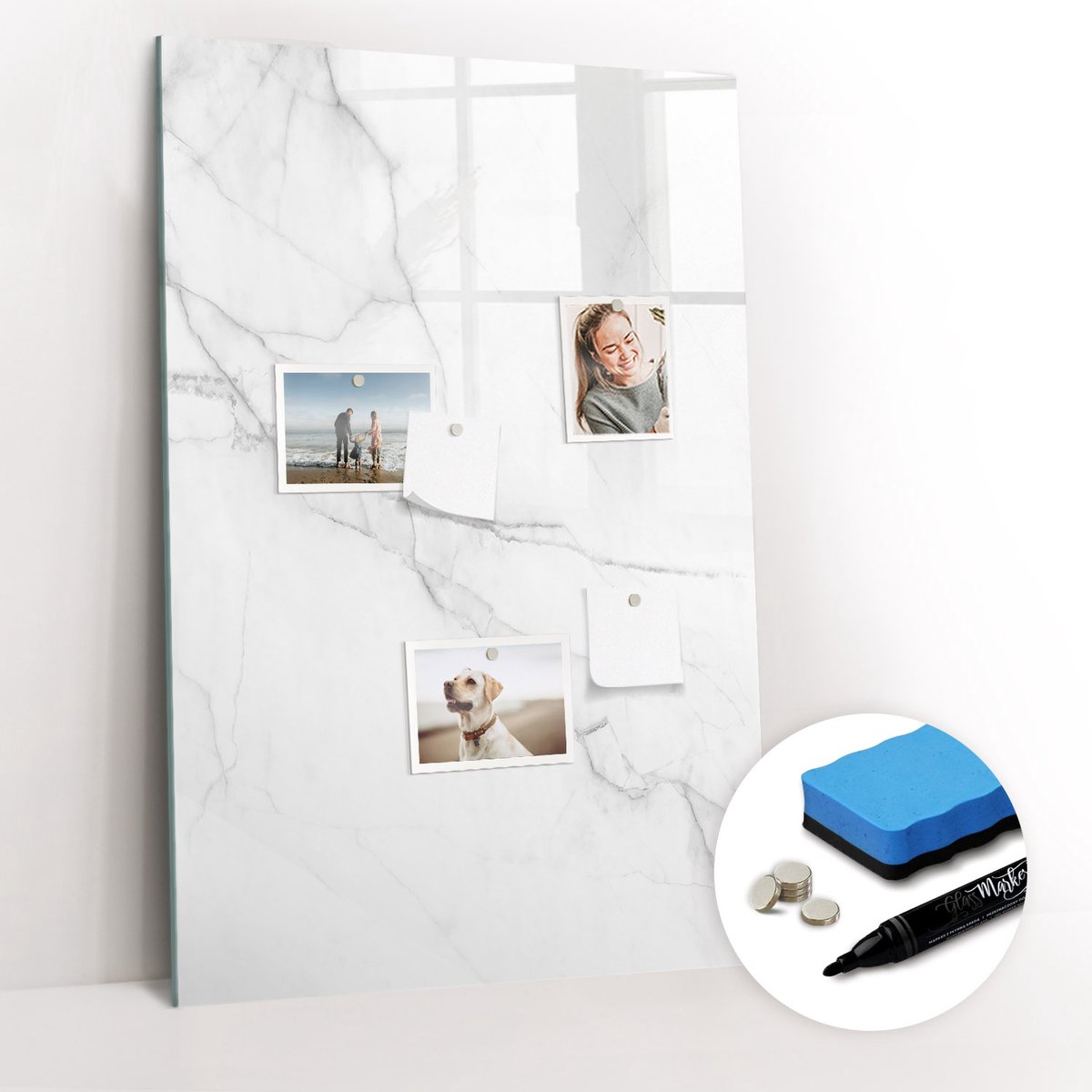 Tulup Whitebord - Decoratief licht marmer - 60 x 90 cm - Wit Magnetic Board - Gratis 5 Sterke Magneten + Whiteboard Marker & Wisser - Interieur Accessoires Kantoor - Magnetisch Bord Kind - Inspiratiebord Kantoor
