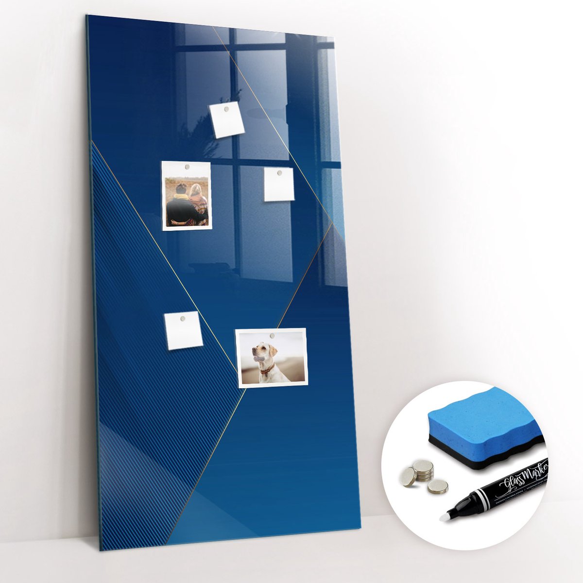 Tulup Whitebord - Decoratief patroon - 60 x 120 cm - Blauw Decoratieve magneetborden met print - Gratis 5 Sterke Magneten + Whiteboard Marker & Wisser - Industrieel Wandbord - Magnetisch Wandbord - Productiviteit Tools