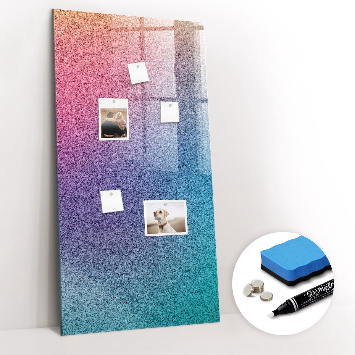 Tulup Whitebord - Gradiëntabstractie - 60 x 120 cm - Veelkleurig Memo Bord - Gratis 5 Sterke Magneten + Whiteboard Marker & Wisser - Interieur Accessoires Kantoor - Memo Magneetbord - Inspiratiebord Kantoor