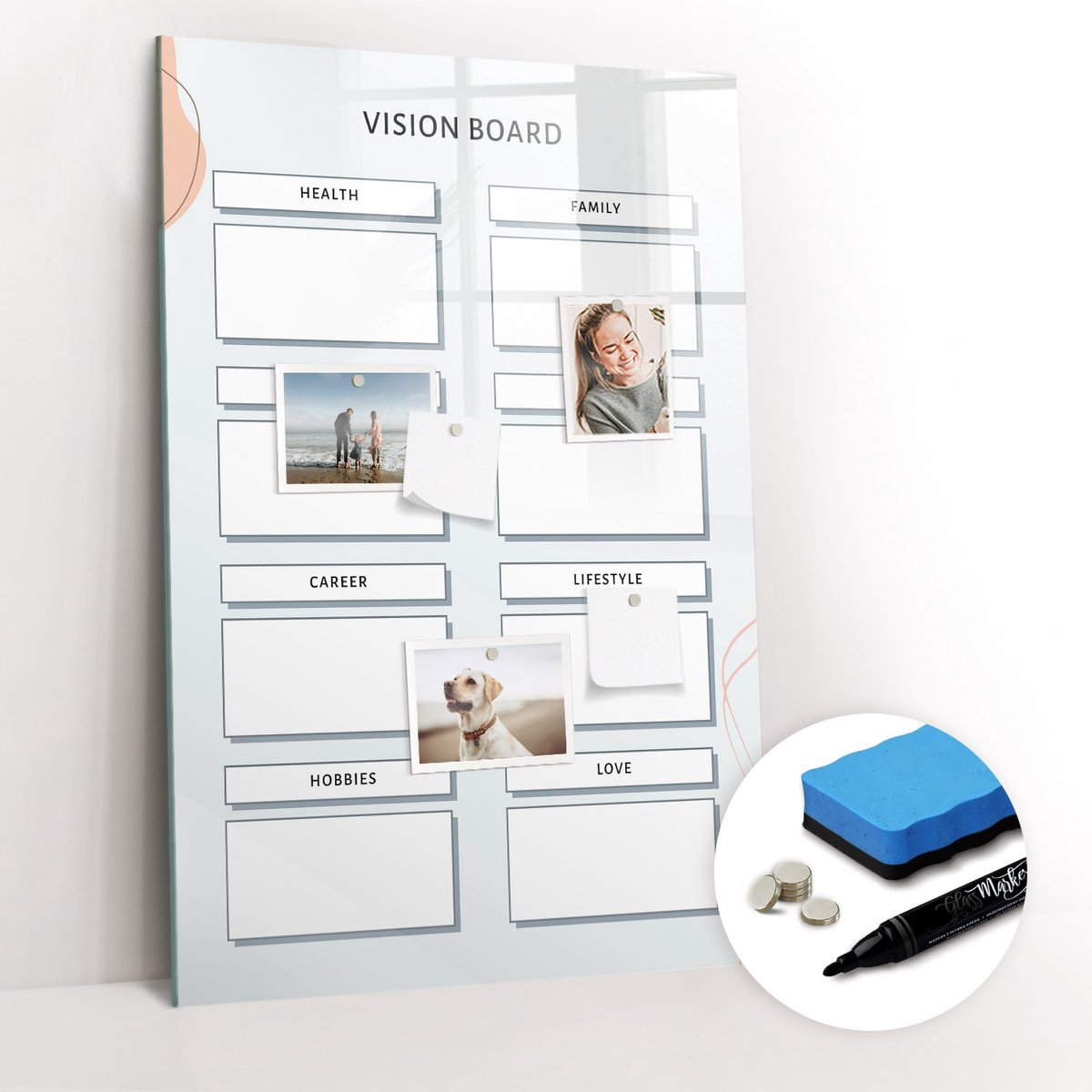 Tulup Whitebord - Gezondheidsraad - 60 x 90 cm - Blauw Memo Bord - Gratis 5 Sterke Magneten + Whiteboard Marker & Wisser - Industrieel Wandbord - Magneetbord Foto - Productiviteit Tools