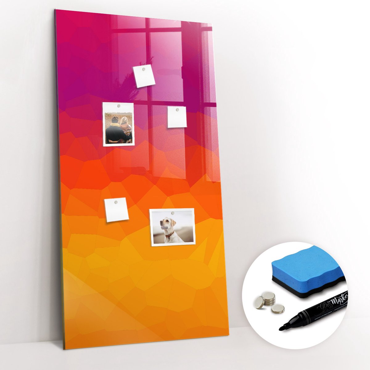 Tulup Whitebord - Zonsopgang-gradiënt - 60 x 120 cm - Veelkleurig Memobord Magnetisch - Gratis 5 Sterke Magneten + Whiteboard Marker & Wisser - Stylish Memo Board - Magnetisch Memobord - Notitiebord Werkplek
