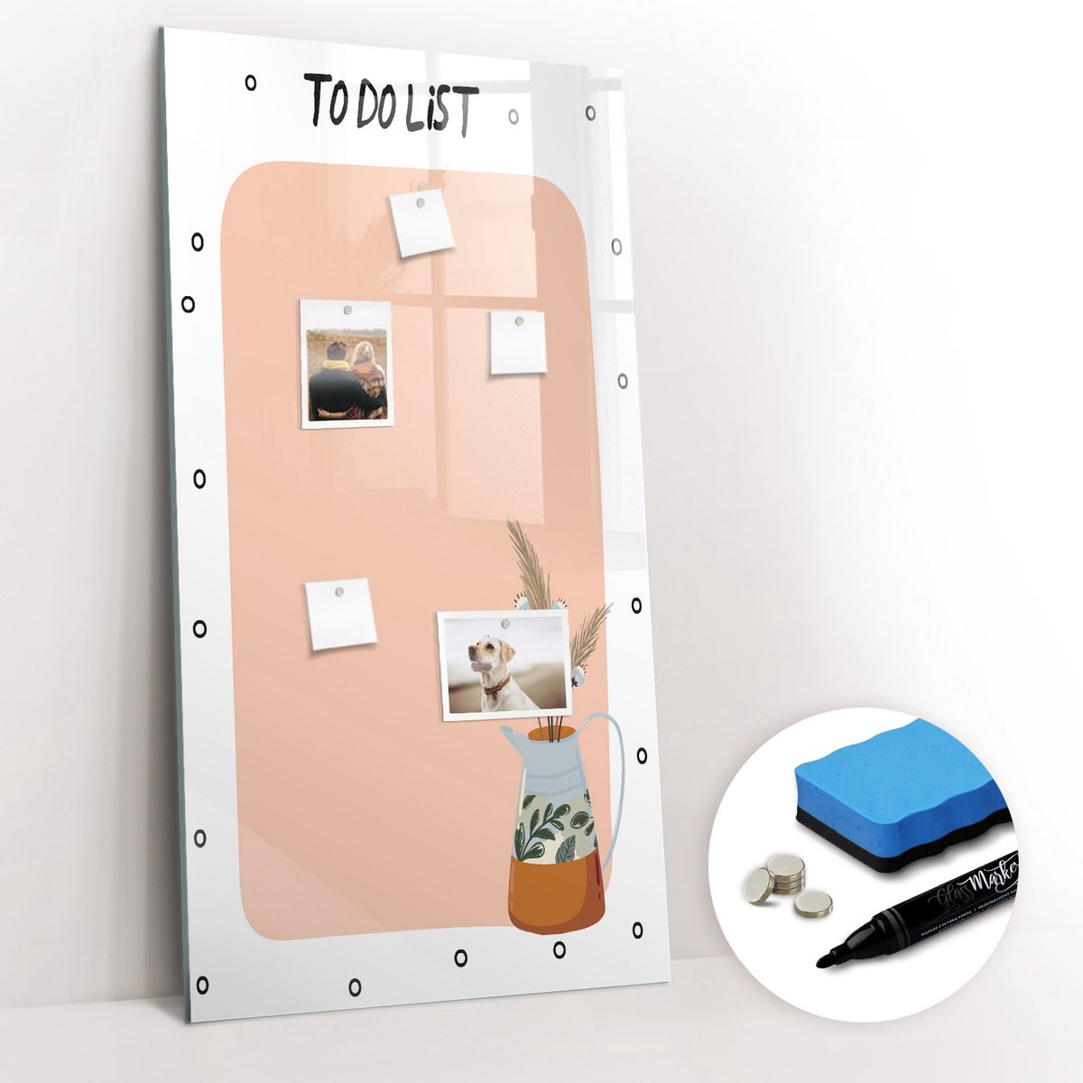Tulup Whitebord - Persoonlijke takenlijst - 60 x 120 cm - Oranje Magneetbord Keuken - Gratis 5 Sterke Magneten + Whiteboard Marker & Wisser - Design Memobord - Magnetic Board - Inspiratiebord Kantoor