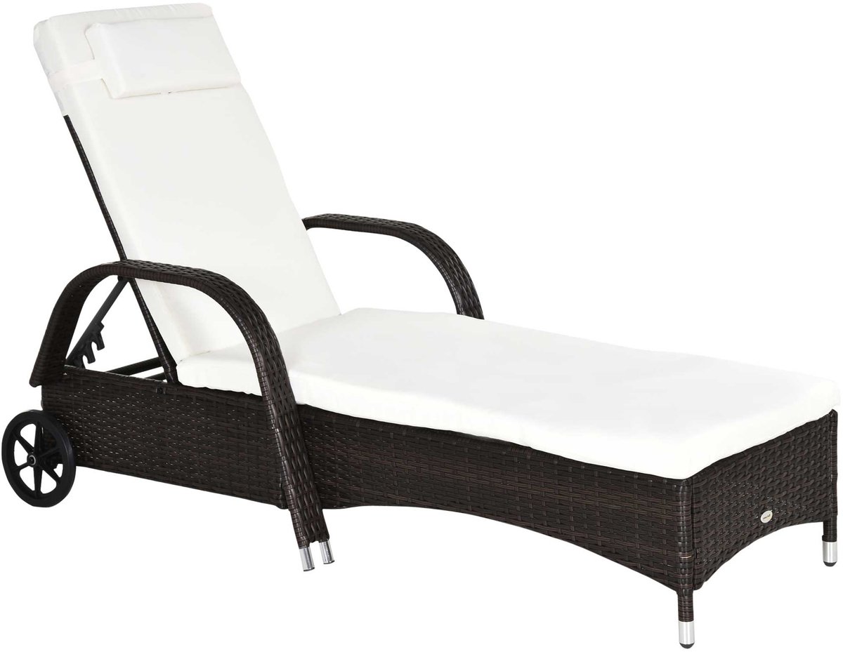 Ligbed - Tuin - Zonnebed - Ligstoel - Loungebed - Weerbestendig - Verstelbaar - Buiten - Opklapbaar - Koffiebruin + crème