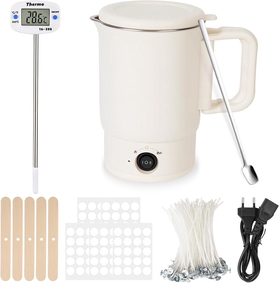 Candle Making Set met Elektrische Wax Smelter - Inclusief Wax Smeltpot, Thermometer, Kaarsen Wipes en Accessoires voor Creatieve Kaarsenmakerij