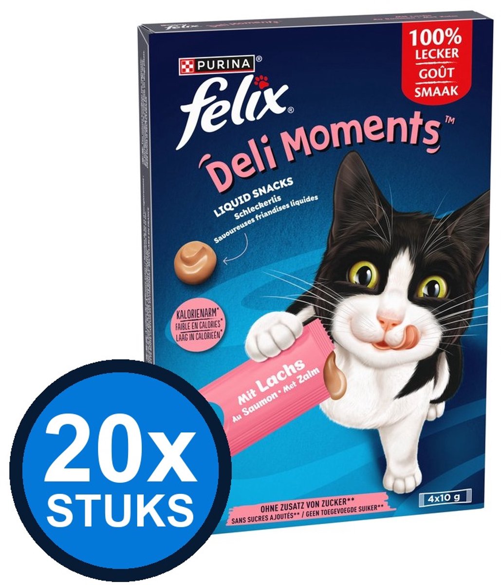20x Felix - Deli Moments Liquid Snacks Zalm - Kattenvoer Snacks - 40 g