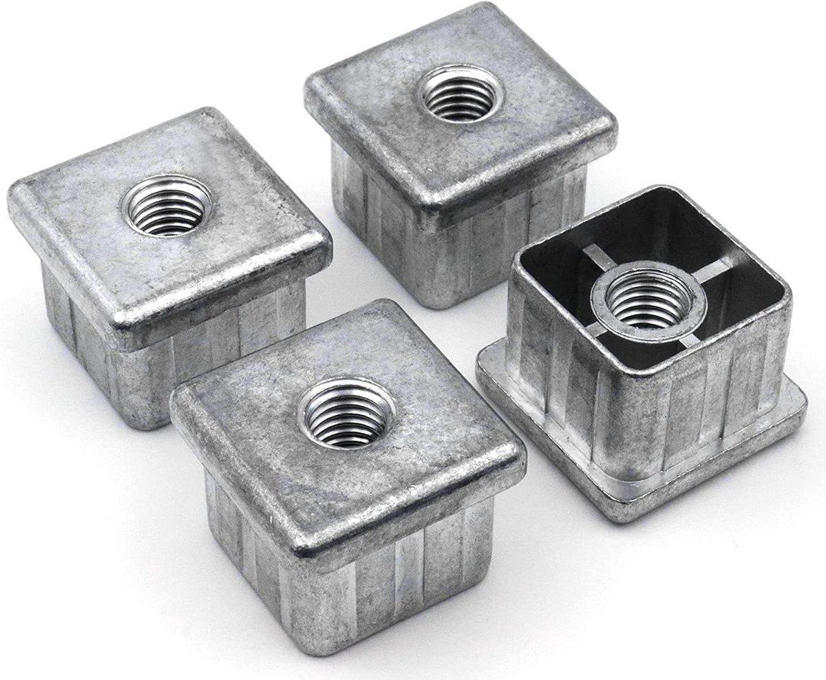 Schroefdraadstoppen Vierkant - Afsteldoppen Buis - Meubel Stabiliseren - Gegoten Zink Robuust - 40 x 40 mm - Zilverkleurig