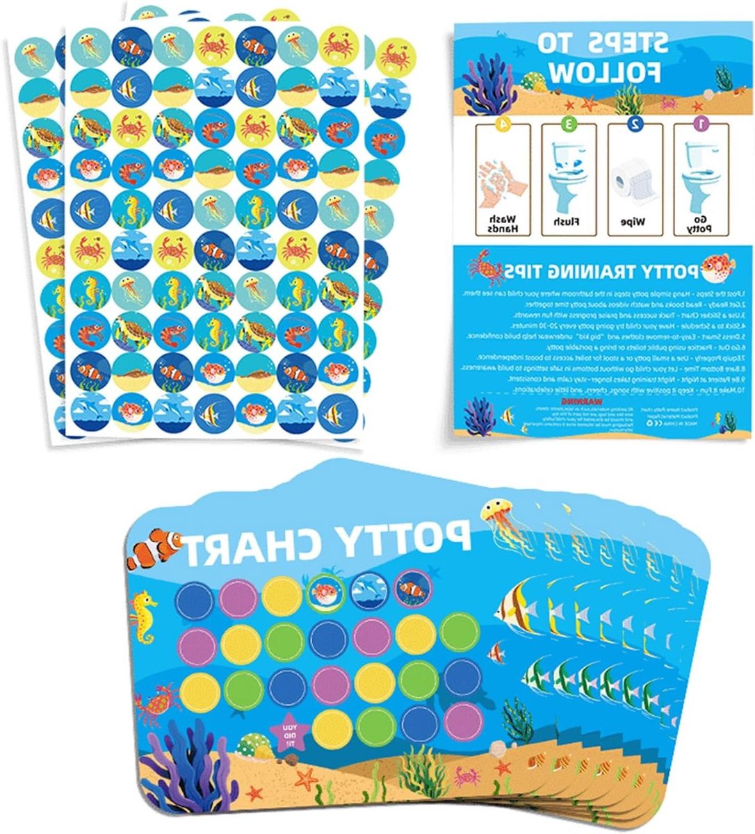 Zindelijkheidstrainingsstickers - Beloningsstickers Potjestraining - Kinderen Motiveren - Zeedesign Beloningsborden - 210 Stickers - Oceaanblauw
