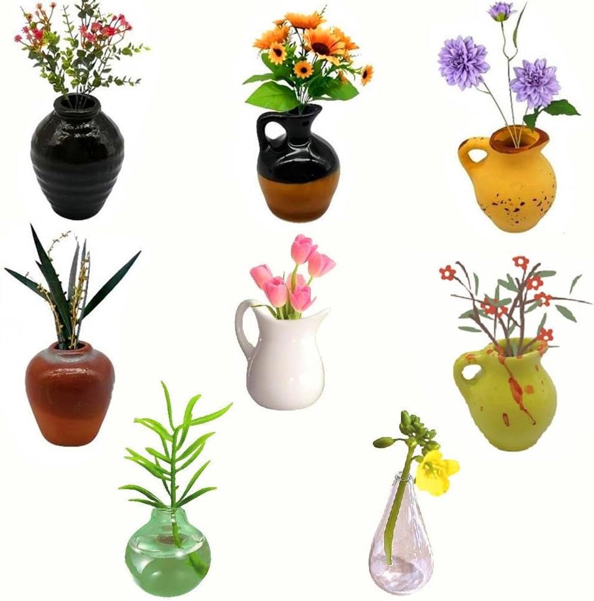 Mini Keramische Vaas Magneten - Decoratieve Keukenmagneten - Koelkast Decoreren - Realistisch Plantenontwerp - 6 stuks - Meerdere Kleuren