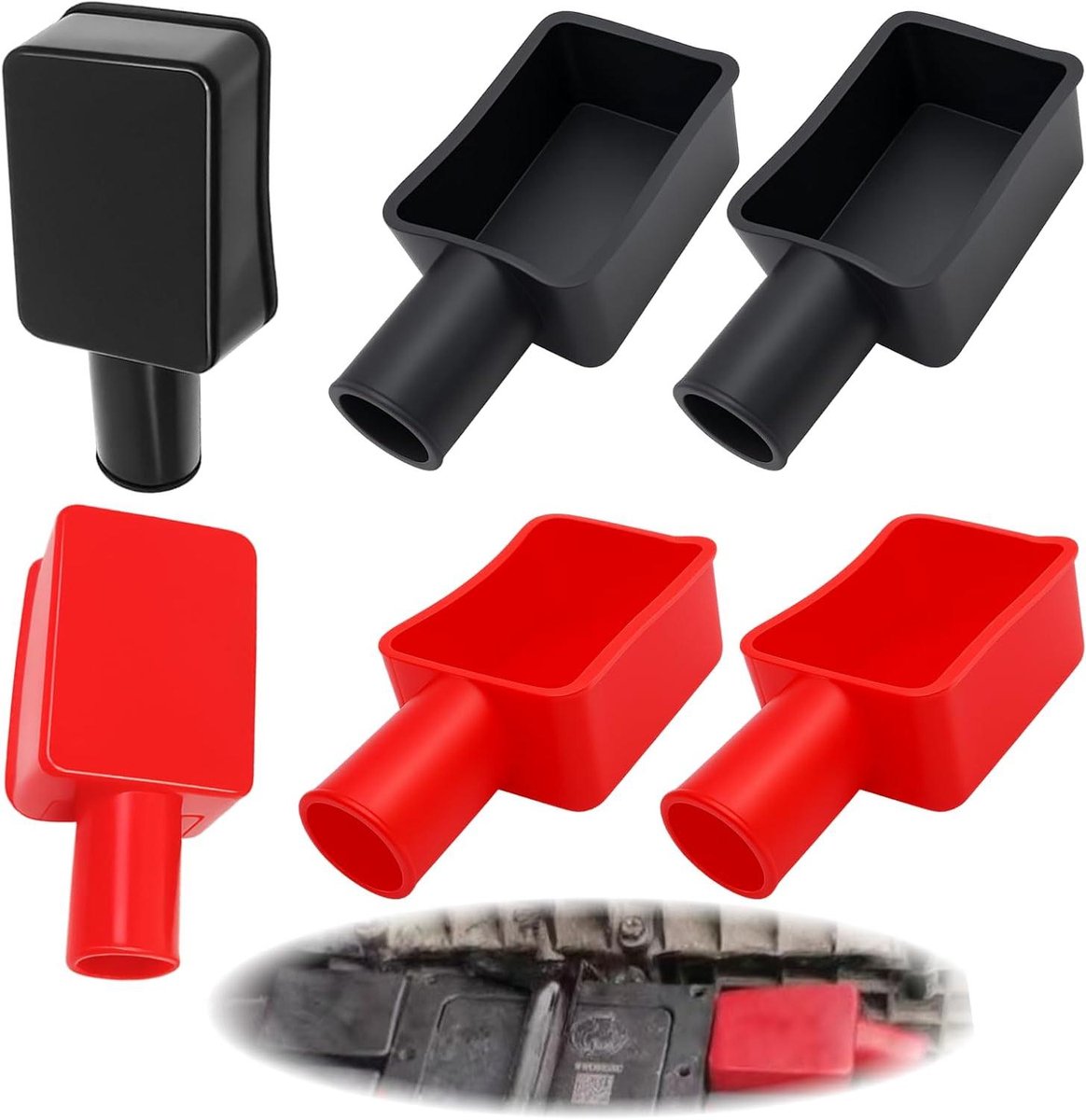 Accupoolkappen Set - Accubeschermers Rubber - Accu Beschermen - Isolerend Rubber - 6 stuks - Rood Zwart