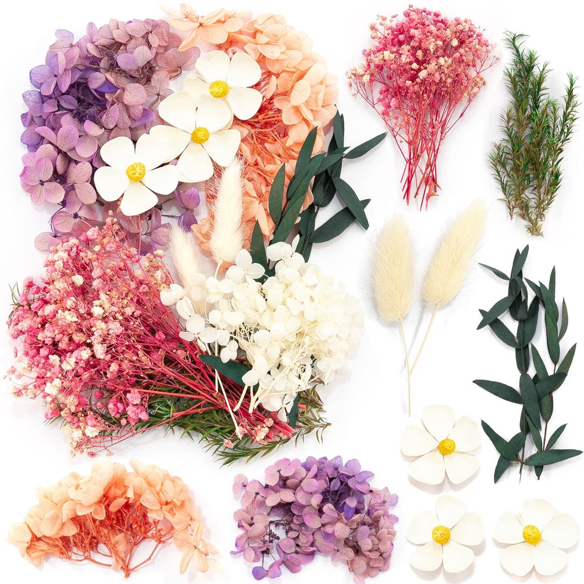 iDattel Natuurlijke gedroogde bloemen, droge bloemen gemengd, doe-het-zelf natuurlijke gedroogde bloemen set voor kunst ambachten doe-het-zelf hars scrapbooking ambachtelijke kaarten maken (roze witte