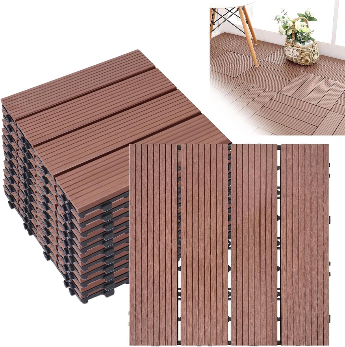WPC Terrastegels - Kliktegels Houten vloer - Buitenruimte Verfraaien - Antislip en Waterdicht - 1 m² - Bruin
