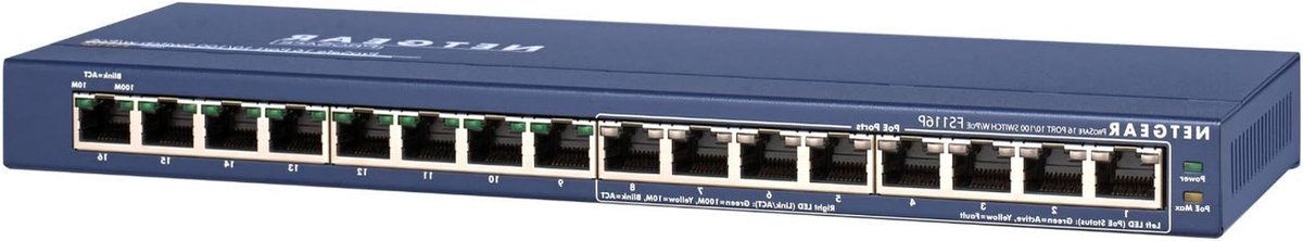 Netwerk Switch - LAN Hub Ethernet Switch - Netwerk Uitbreiding - 8 PoE Poorten - 16 Poorten - Zwart