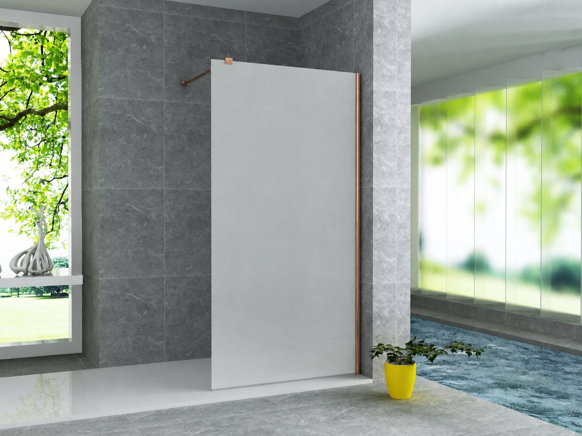 ZIMMER Inloopdouche ALTO 90x200 cm – 8 mm Veiligheidsglas Melkglas – Koperbruin Profiel – Anti-kalk – Douchewand