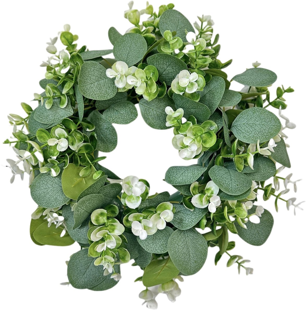 Deurkrans, 35 cm levensechte eucalyptus met bloemen, hangende kunstmatige slinger voor voordeur, muur, raam, veranda, kunstmatig