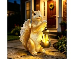 lifemet Op zonne-energie aangedreven eekhoorn tuinornamenten voor buiten - Hars eekhoorn tuinbeeld dierenfiguurtje licht waterelement, Nieuwigheid konijnkenmerken buitenaccessoires waterdicht, Cadeaus