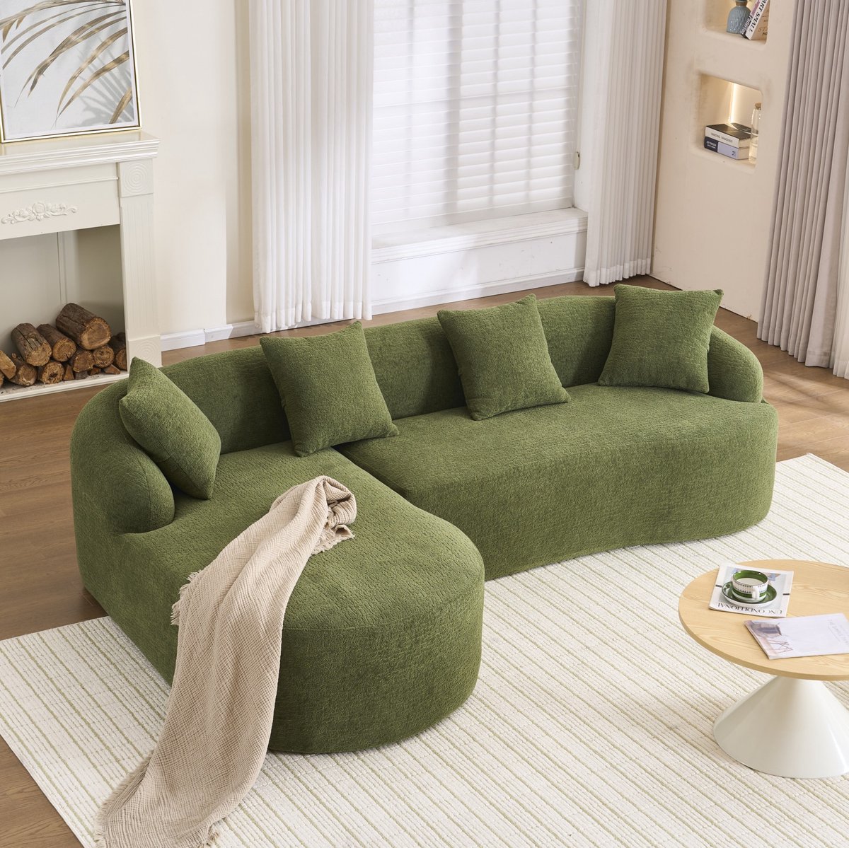 FloraGrace Hoekbank 243 x 150 x 67 cm - 3-Zits Met Linker Chaise Longue, Modulair En Zonder Gereedschap - Chenille - Groen