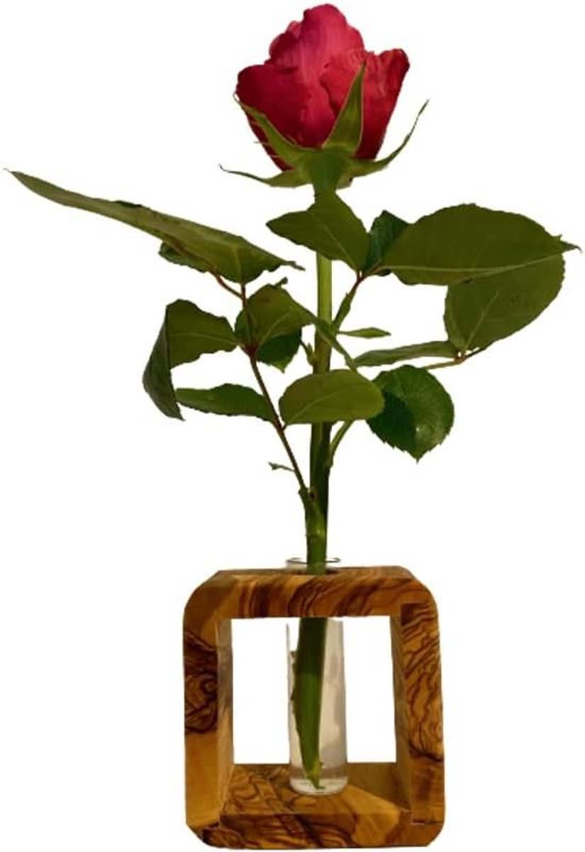 Unieke Olijfhouten Vaas - Handgemaakt en Natuurlijk Decoratief Object