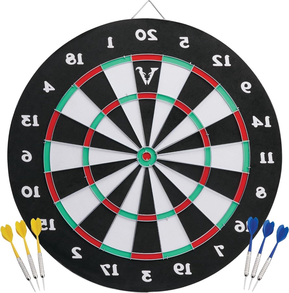 Dartbord met Darts - Papieren Vezel Bord - Darten voor Plezier - Dubbel Spelen Gerold - 45 cm Diameter - Zwart