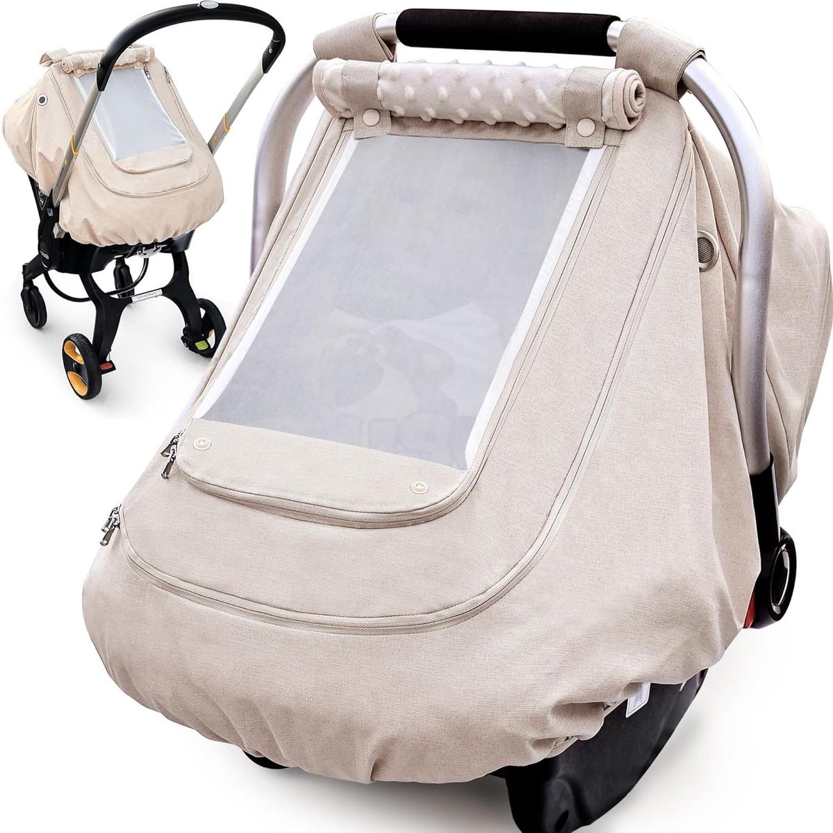 Baby autostoelhoes - Draagzak hoes - Bescherming baby - Dubbele rits - 209 x 145 x 106 cm - Beige