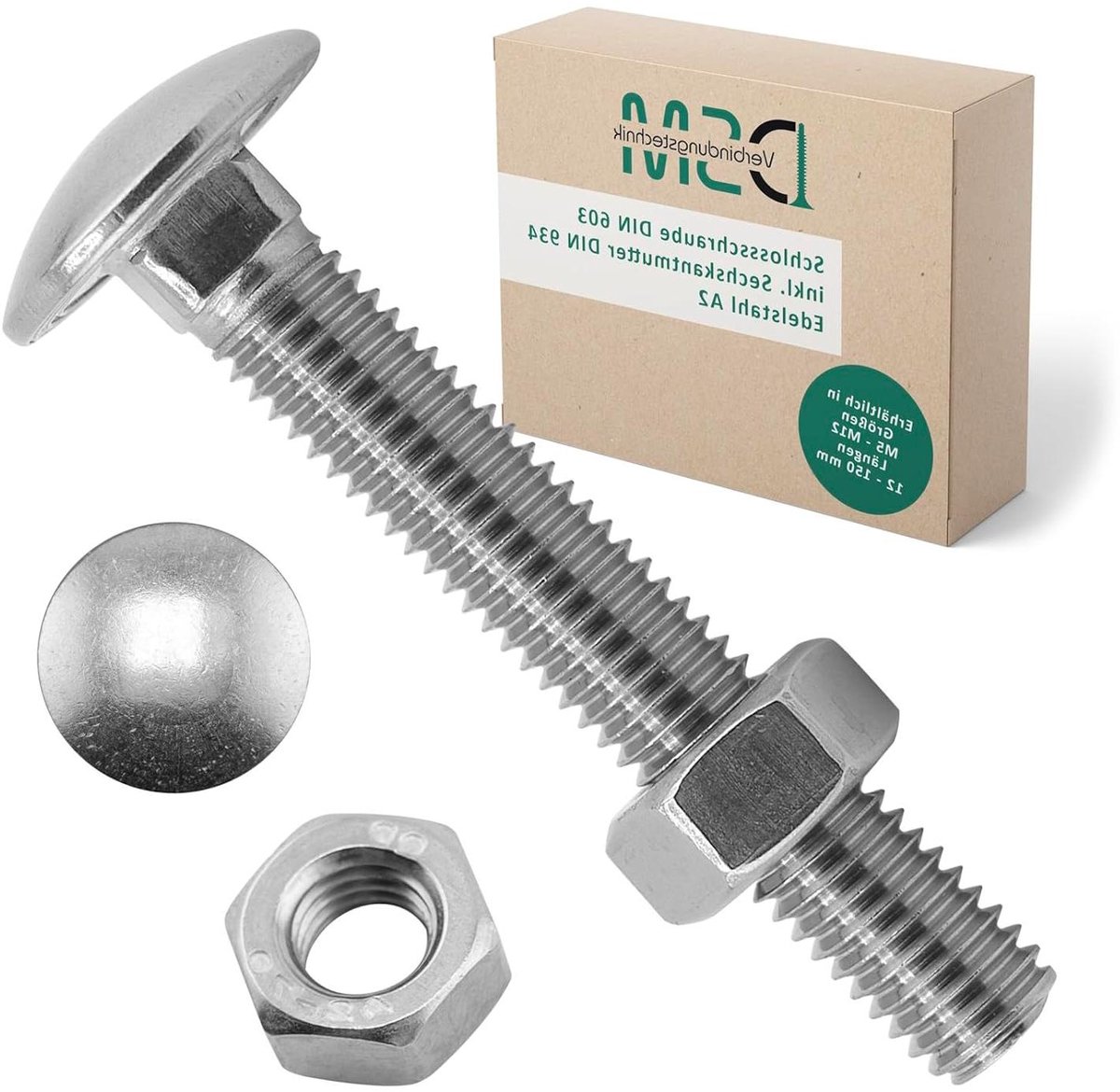 Slotbouten M8 x 16 mm - Platte Ronde Kopschroeven Vierkante Aanzet - Hout- en Metaalverbindingen - Roestvrij Staal A2/V2A