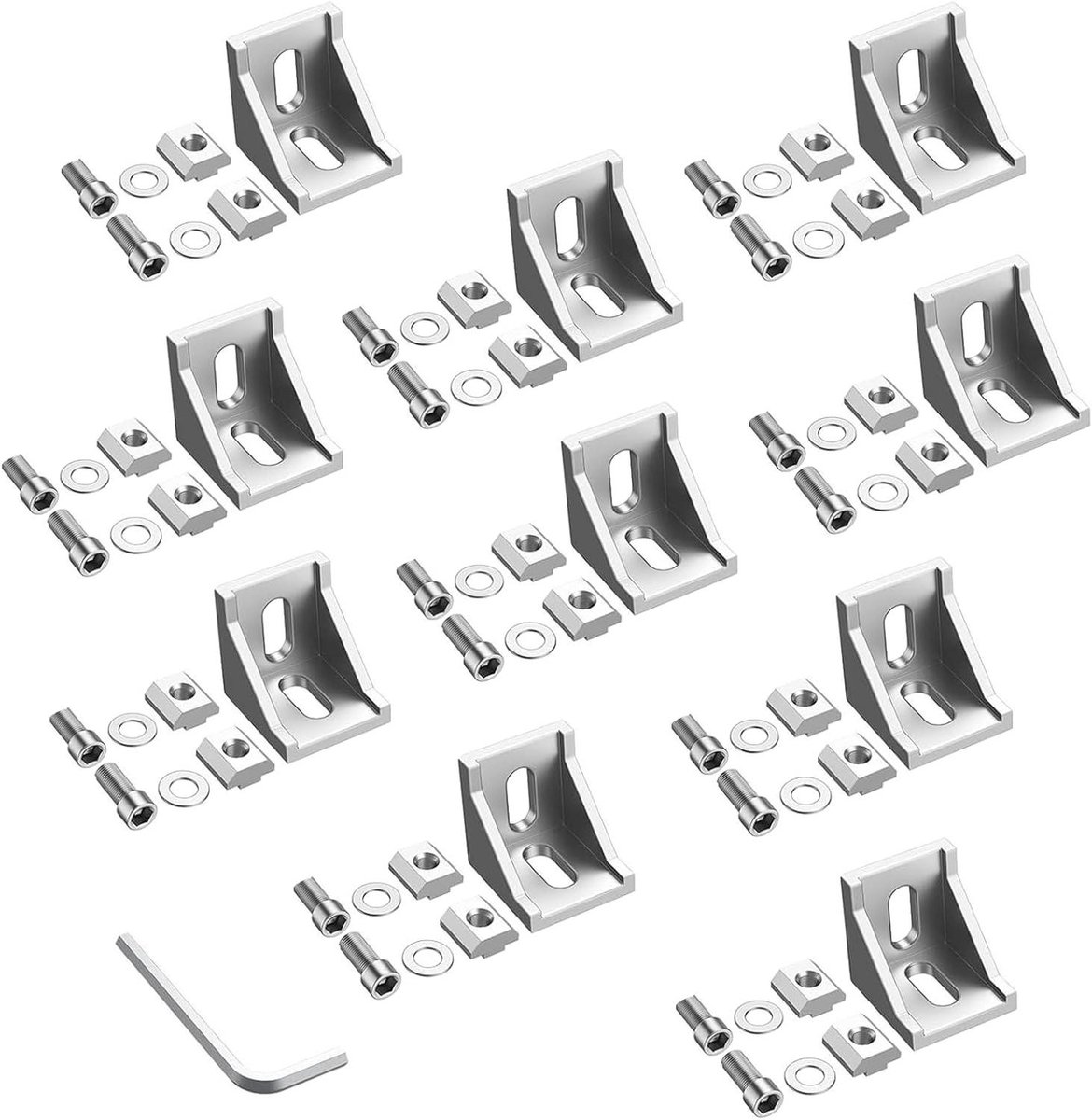 Aluminium Hoekbeugels - Profiel Connectoren - Frame Constructie - 90 Graden Verbinding - 2020 Serie - Zilver