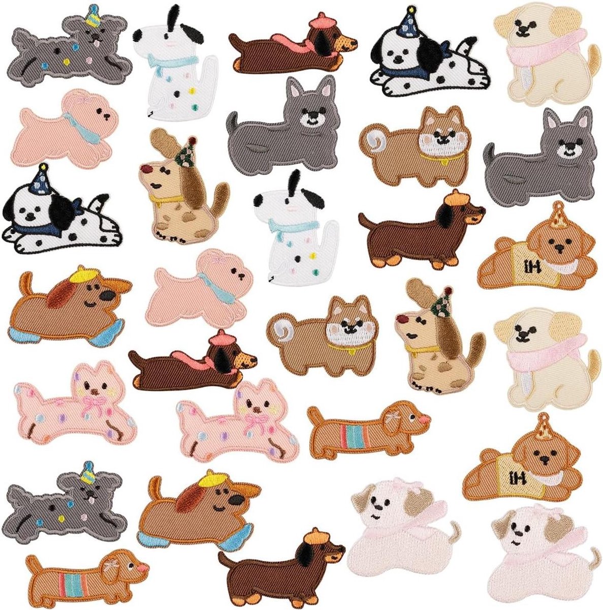 Honden Patches - Stofstickers Hondjes - Kleding Versieren - Zonder Naaien - 30 Stuks - Gekleurd