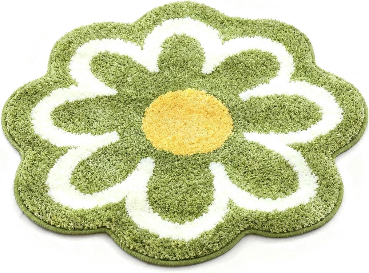Badkamermat - Luxe badkamermat 40x40 cm - Antislip - Extra zacht - Zeer absorberend - Rond bloemenpatroon - Microvezel - Machinewasbaar - Geschikt voor badkamers, keukens en woonkamers - Groen