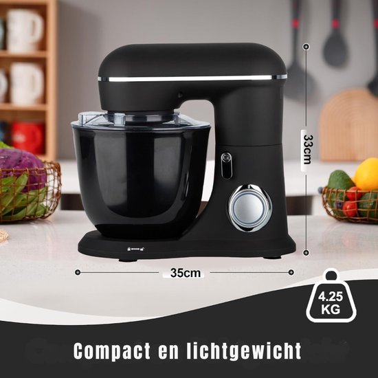 KAD® Deegmachine - Elektrische Deegmixer - Keukenmixer - Zwart - 35cm x 33cm x 22cm van Kad — afbeelding 2