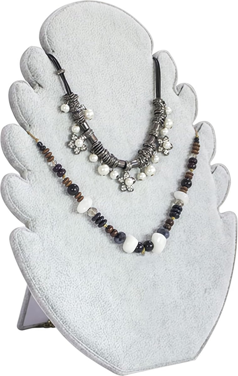Sieradenstandaard van zwart fluweel, met 5 inkepingen, standaard, voor halskettingen, armbanden en sieraden (20 x 28 cm) (grijs, breed)