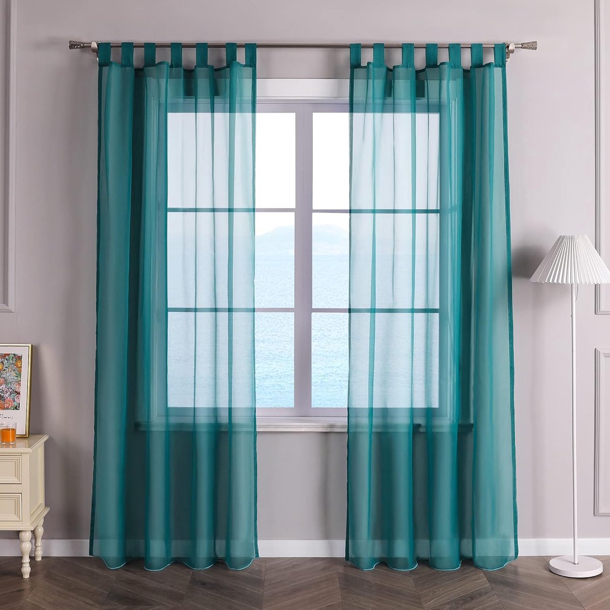 Gordijnen met lussen, transparante raamgordijnen, voile met lussen, kleur blauw B x H 140 x 145 cm, 1 stuks