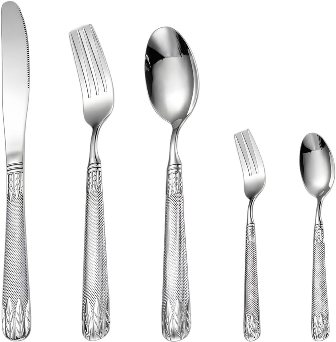 Bestek set, 5 stuks, incl. mes, vork, lepel, bestek roestvrij staal spiegelgepolijst, vaatwasmachinebestendig, modern en eenvoudig design, roestvrij staal bestek, hoogglans gepolijst