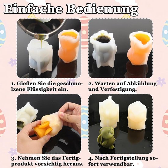 vorm voor paaseieren, 2 stuks kaarsgietvormen, paaskaarsvorm, kaarsen, konijn, 3D-gietvorm, paashaas, siliconen vorm, voor doe-het-zelf aromatherapie, kaarsen, zeep — afbeelding 2