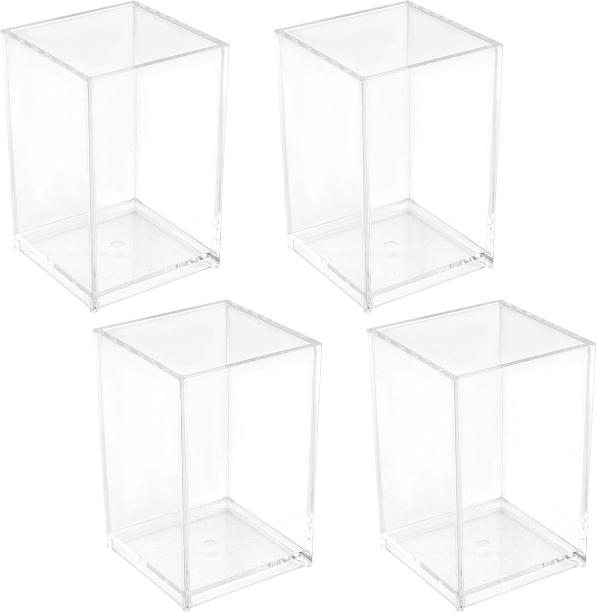 Set van 4 Transparante Acryl Pennenhouders - Desk Organizer voor School, Thuis en Kantoor, 6.5 x 6.5 x 10 cm, Ideaal voor Kantoorbenodigdheden en Bureauaccessoires