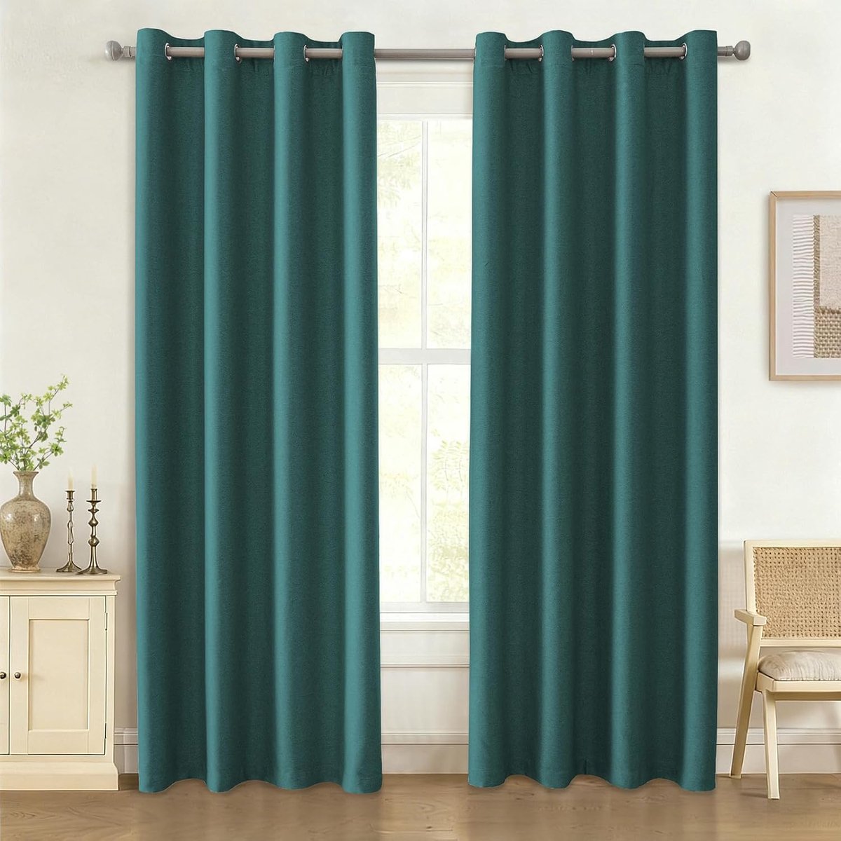 Thermisch en geluidsisolerend verduisteringsgordijn - 2 stuks, linneneffect, isolerend tegen kou en warmte, voor woonkamer, 140 x 300 cm, groen