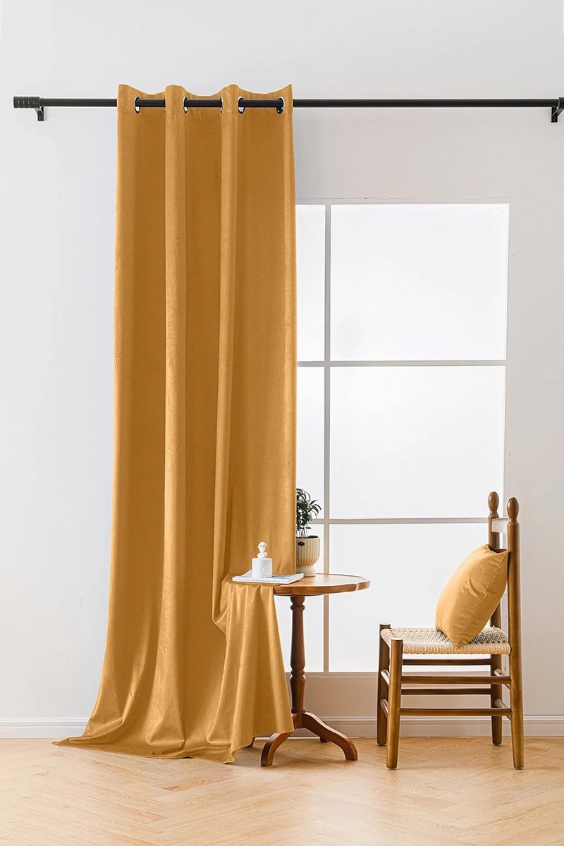 Market Gordijnen 270 x 140 cm, gordijnen voor ramen en balkondeuren, gordijn voor huis met ringen, ondoorzichtig, gordijnroede, verduisteringsgordijn, mosterd