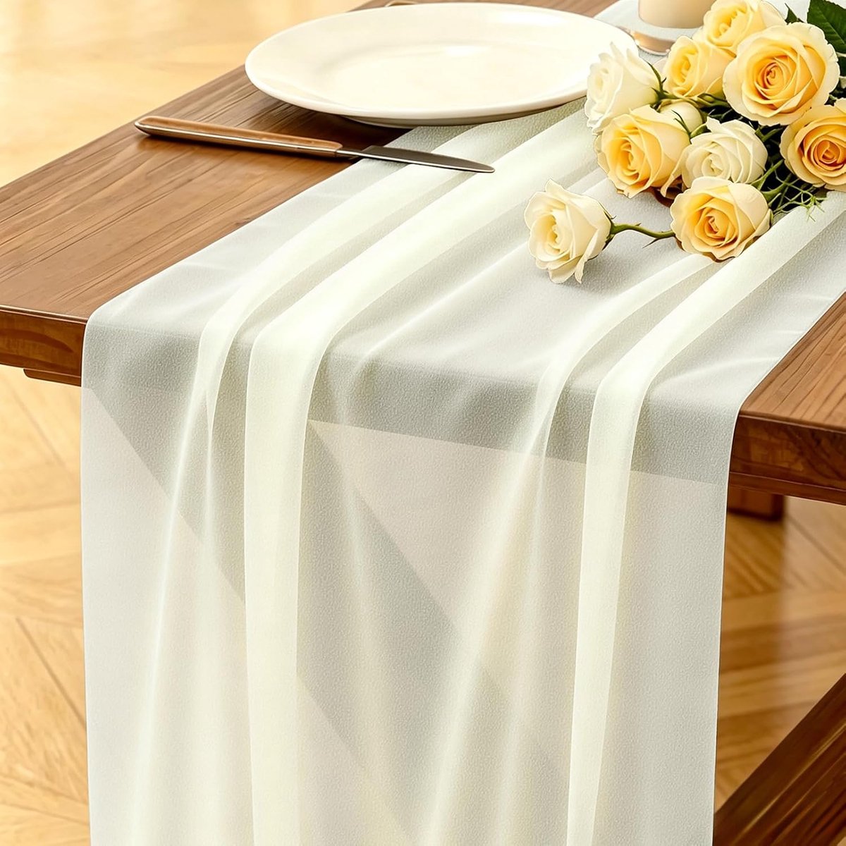 Tafelloper Beige, 77x300 cm Zacht Boho Model Tafelloper Tafeldecoratie voor Bruiloft, Feest, Babyshower, Vrijgezellenfeest, Keukentafel, Doop en Binnen & Buiten Decoratie