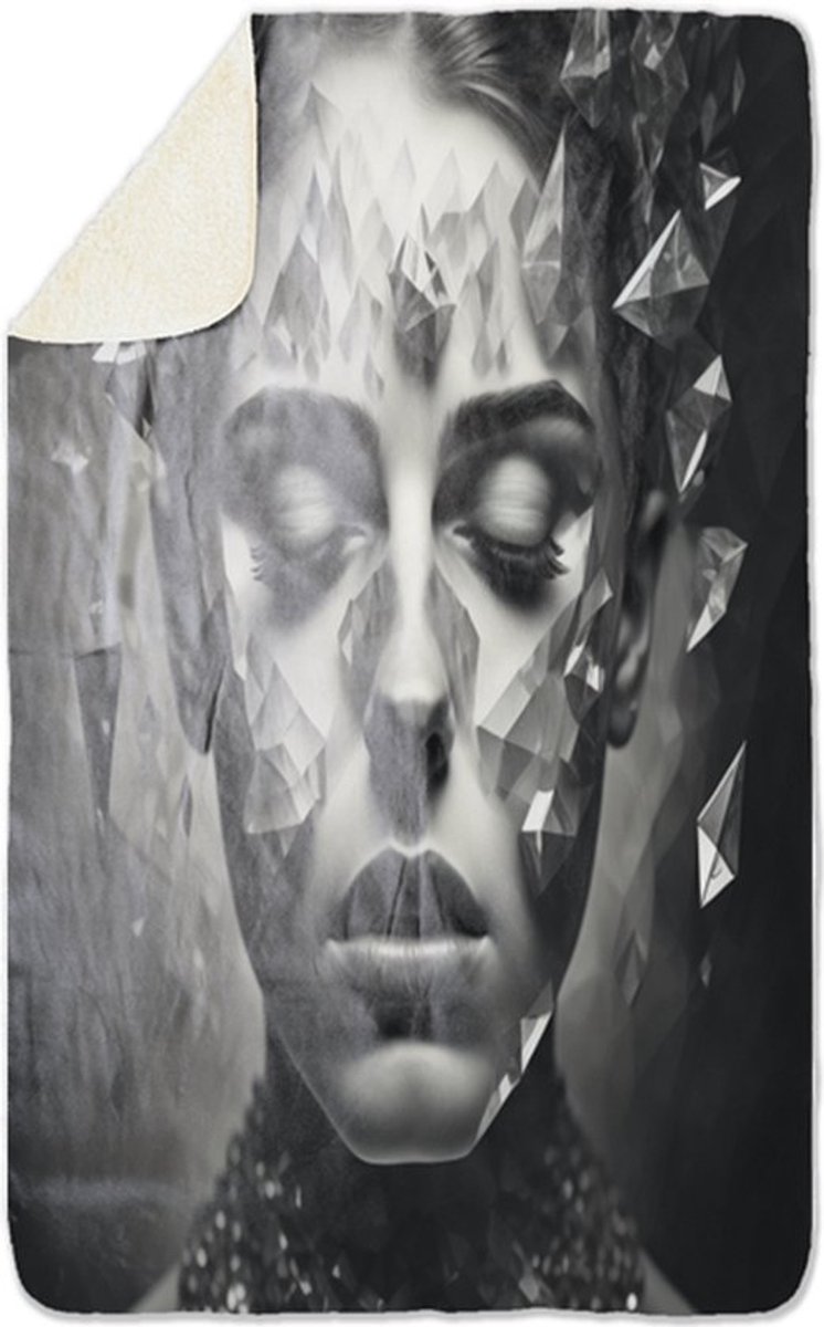 Fleecedeken Dame met kristal, 96x146cm, Polyester Sherpa, deken met print