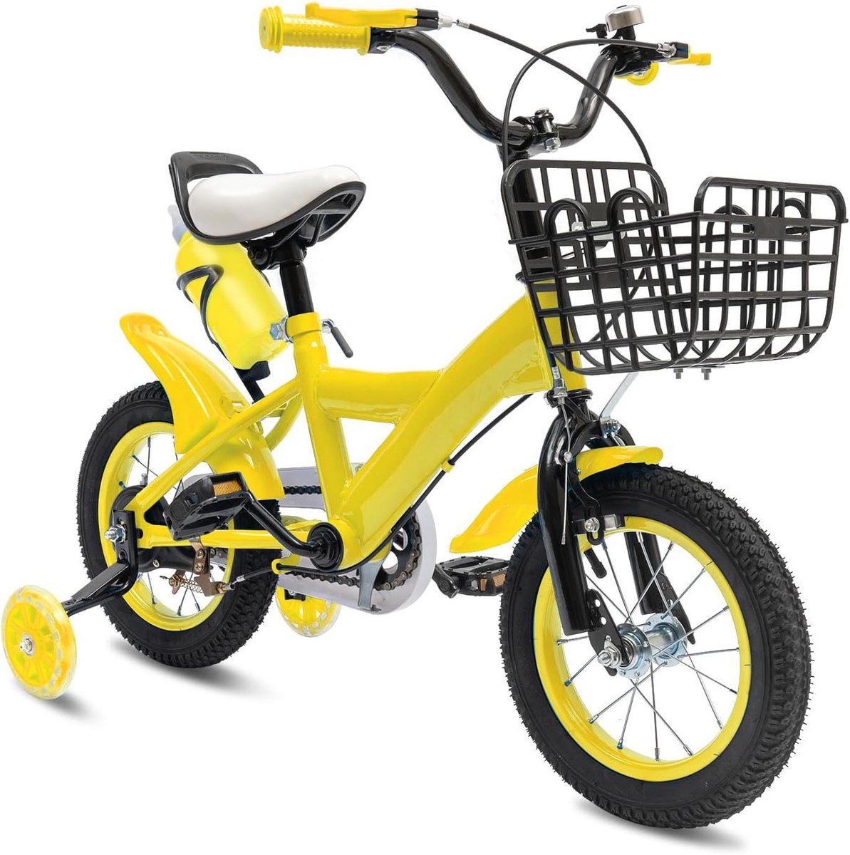 Kinderfiets - Jongensfiets Meisjesfiets - Leren Fietsen - Verstelbaar Zadel Stuur - 12 Inch - Geel