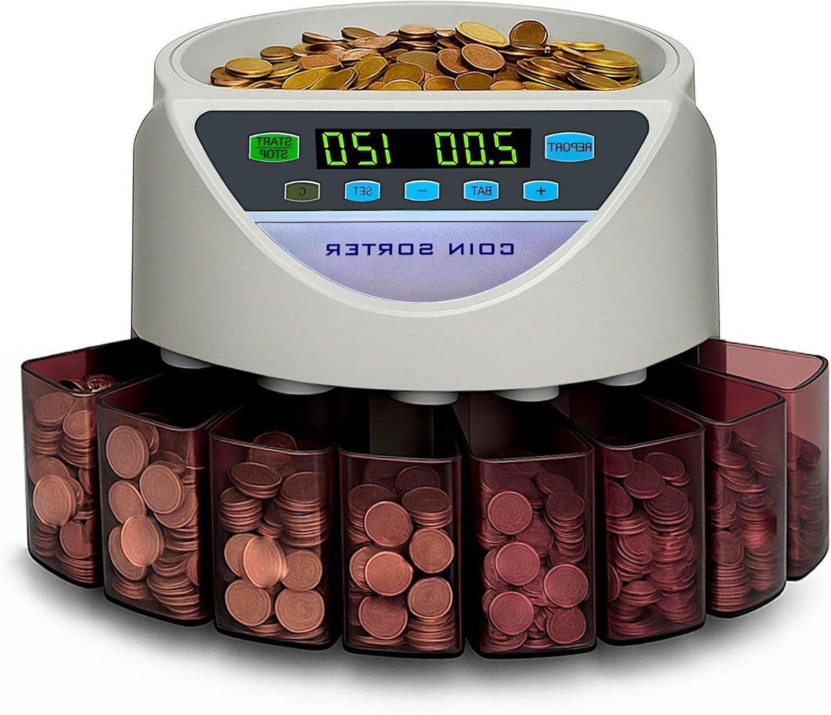 Automatische Muntenteller - Munt Sorteerder - Geld Tellen - Sorteert per Waarde - 270 Munten/Min - Grijs