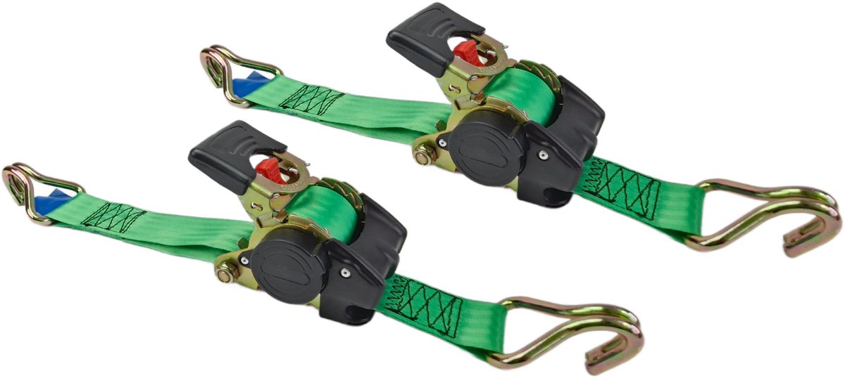 BCF-Products Automatische spanband - met Punthaken - 3 meter - Groen - 2 stuks - Zelfoprollend - 50mm