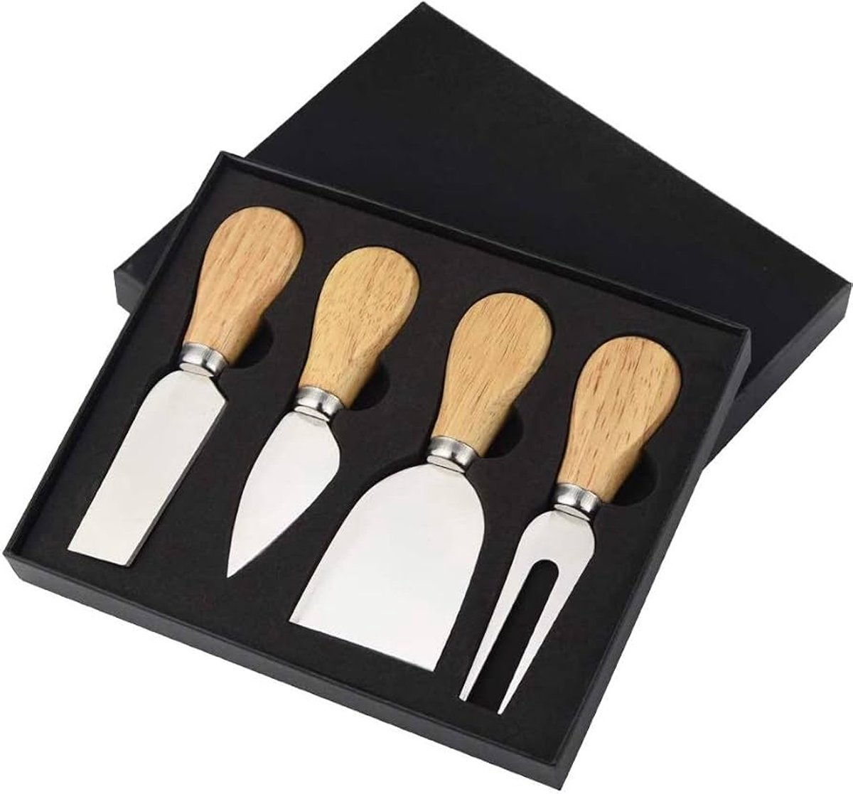 4x Kaasmessen - Kaas bestek - Kaasplank - Kaasmes set - Cheese knife set - Kaasliefhebbers - Cheese knife - RVS - Hout - In mooi doosje - Jonyx