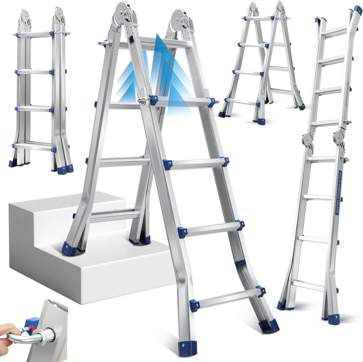 Multifunctionele Ladder - Telescoopladder Klapladder - Klussen en Onderhoud - 3-in-1 Aluminium Ontwerp - 402 cm - Aluminium