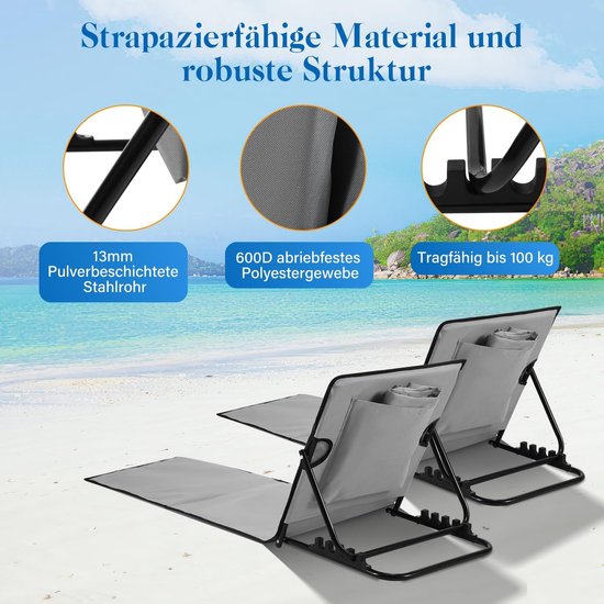 Strandstoel - Zonnebed Tuinstoel - Ontspannen buiten - 5-traps verstelbaar - 145x47x40 cm - Lichtgrijs — afbeelding 3