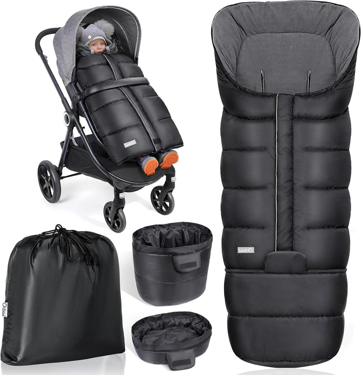 Kinderwagen Voetenzak - Buggy Dekje - Baby Warm Houden - Verstelbare Extra Lengte - 97/117 * 44cm - Zwart