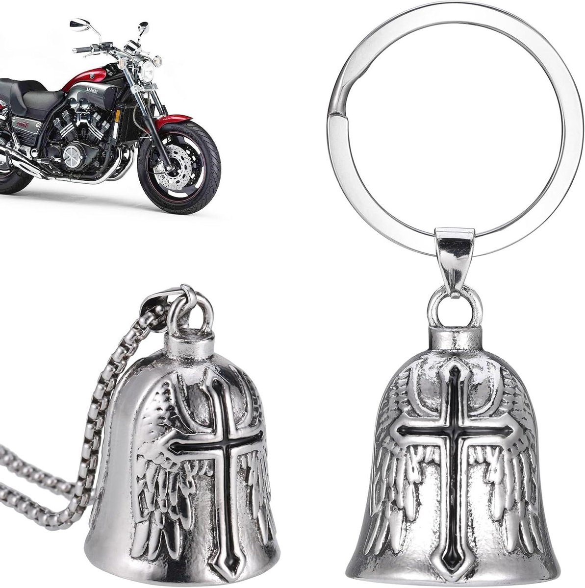 Motorcycle Guardian Bell - Beschermengel Bel - Veilig Rijden - Roestvrij Staal - 2 stuks - Zilver